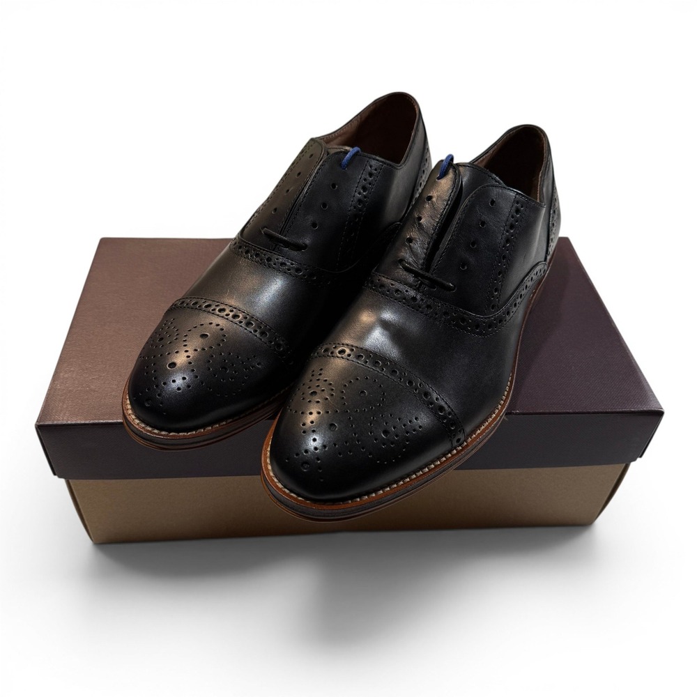 Johnston & Murphy Conard Captoe Black Calfskin Brogue Oxfords Mens 9 M New